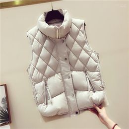 Women Vest Jacket 2022 Autumn Winter Vintage Korean Stand-up Collar Sleeveless Quilted Pocket Casual Solid Waistcoat Ladies Coat Stra22