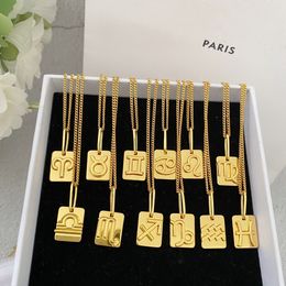 Top Quality 24K Gold Plated 12 Constellation Zodiac Designer Necklace Square Galaxy Astrology Chain For fashion Women necklace Classic Jewellery Gift