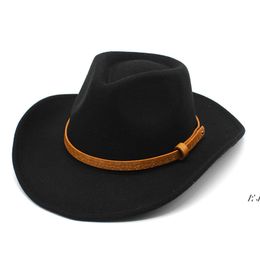 Western Cowboy Top Hat for Women Men Fedora Hat Felt Hats Woman Man Fedoras Female Wide Brim Cap Autumn Winter Outdoor Travel Caps ZZE14005