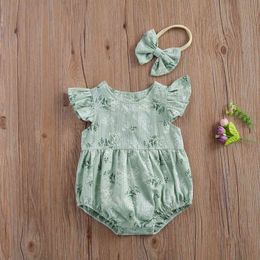 Pudcoco Newborn Baby Girl Clothes Fly Sleeve Flower Print Cotton Romper Jumpsuit Headband 2Pcs Outfits Casual Clothes Baby Set G220510