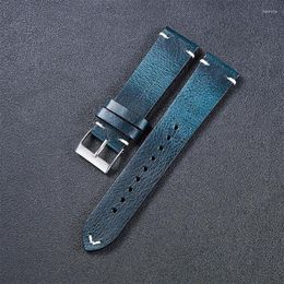 Watch Bands Blue Band Men Women Oil Wax Leather Watches Strap Antique Style Ultra-Thin Comfortable 20mm 22mm Replacement Belts Hele22
