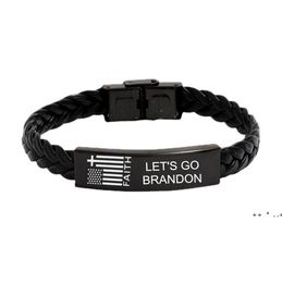 Party Supplies Let's Go Brandon American Flag Faith Stainless Steel Woven Leather FJB Bracelet BBE13680