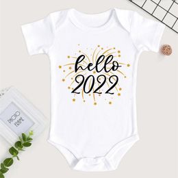 Rompers Hello 2022 Born Baby Bodysuit Cotton Short Sleeve Infant Onesie Body Boys Girls Year Ropa Clothes Christmas