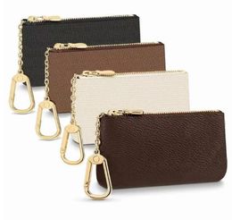 luxury Key Pouch Leather Holders Purse CLES Designer Fashion Womens Mens Key Ring Credit Card Holder Coin Purses Mini Wallet Bag Charm Brown Canvas001