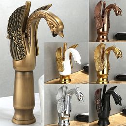 Brass Archaistic Swan Wash Basin and Cold Tap Bathroom Cabinet Faucet Gold Retro Water Mixer 220812