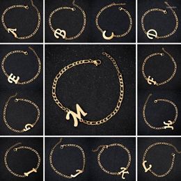 Charm Bracelets Simple Letters Thick Chain Bracelet For Women Stainless Steel Retro Initials Anklet Anniversary Birthday GiftsCharm Kent22