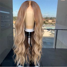 Women Wigs Auburn Brown Blonde Blend Color Full Lace Wigs Pre Plucked Loose Body Wave Laces Frontal Wig Long 28inchs Human Hair