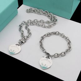 -925 Silver Love Halskette Armband Sets für Frauen Geburtstag Geschenk Designer Öl Tropfen Grüne Big Herz Schmuck Hochzeit Statement Anhänger Armbänder+Halsketten Armreif
