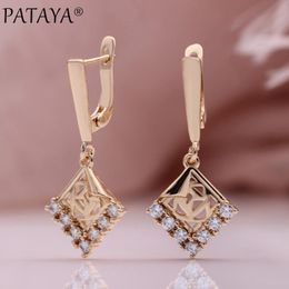 Dangle & Chandelier White Round Natural Zircon Earrings Square Long 585 Rose Gold Color Women Wedding Fashion JewelryDangle