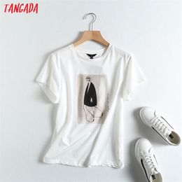 Tangada Summer Women Vintage Print Cotton T Shirt Short Sleeve High Quality Elegant Ladies Casual Tee Top 6D20 220321