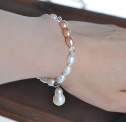 gourd Pendant Charm Freshwater Pearl Bracelet Beaded Strands White 6-7mm Stretch Elastic 15cm Suitable for children