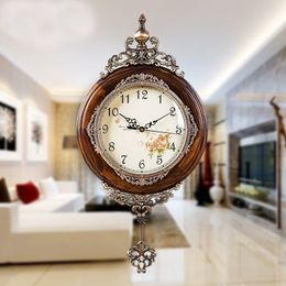 European Antique Si Wooden Wall Clocks Pendulum Decor Silent Quartz Movement Art Edge Classical Clock Y200109