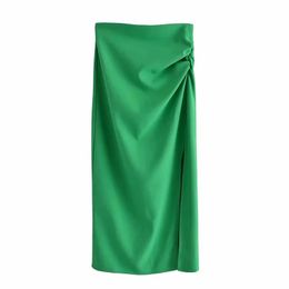 Skirts 2022 Green Long Woman High Waist Pencil Skirt Women Elegant Pleats Midi White Black Summer With Side Slit