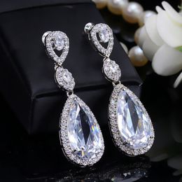 Luxurious charm water drop earring designer for woman long silver plated South American Champagne White AAA Cubic Zirconia Copper Bride Engagement Earrings