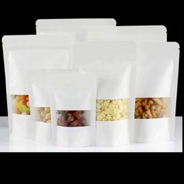 Papel Kraft White Mylar Doypack Bag selvável à prova de cheiro de alimentos Herb lanche zip pacote de varejo bolsas de armazenamento de armazenamento