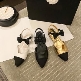 Chaneles Shoes Mary Designer-bow-knot Design Flat Heel Jane Women Pointed Toe Slingback Sandals Ins Fashion Party Female