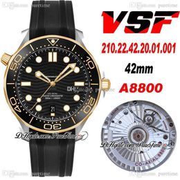 VSF V2 Diver 300M A8800 Automatic Mens Watch Two Tone Yellow Gold Ceramics Bezel Black Wave Texture Dial Rubber Strap 210.22.42.20.01.00 Super Edition Puretime 01b2