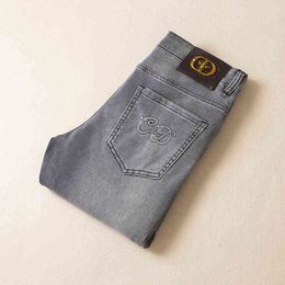 Spring 2022 and Summer Men's Grey Small Foot Korean Casual Jeans Slim Fit Fashion Pants