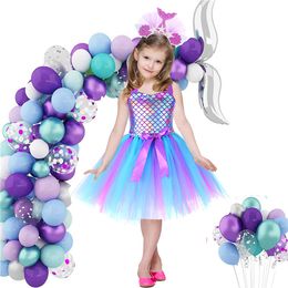 Children dress Cosplay Mermaid Clothing send headdress girls skirt performance fish scale dress Tutu DressZC1171