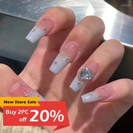 False Nails 24Pcs Middle Length Ballerina Design With Heart Pattern DIY Artificial Fake Glue 2022 Prud22