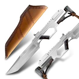 black leather knife sheath UK - DC53 Fixed Blade Knife Black Sandalwood Handle One Steel Hunting Straight Knife With Leather Sheath High Hardness Sharp Tactical S259Y