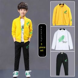 Children 3 Clothing Sets Set Autumn and Winter Boy Jacket Pants Fashion Sports Embroidery Feather Coat Long-sleeved Shirt Trousers