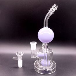 Purple Clear 8 inch Glass Hookahs Water Bongs Beatiful Round Ball Design with Tyre Perc Female 14mm Smoking Pipes