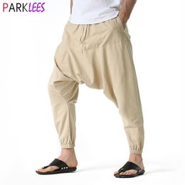 Men's Hippie Baggy Genie Boho Yoga Harem Pants Cotton Low Drop Crotch Joggers Sweatpants Casual Hip Hop Streetwear Trousers 3XL 220816