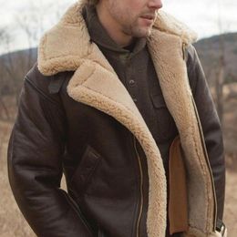 Vintage Lambs Wool Flight warm jackets for men with Fur Collar for Men - Brown, Thicken Warm Fleece Bomber Parka