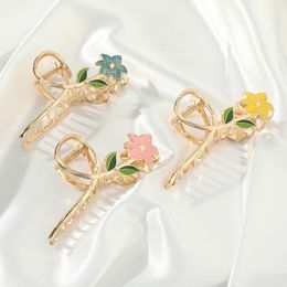 Elegant Lily Flower Metal Hair Clips for Women Hair Claw Clamp Ponytail Hairpins Bath Barrette Hair Accessories