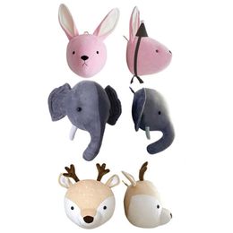 Cute Elephant Rabbit Deer Plush Stuffed Dolls Wall Mount Animal Head for Kids Room Kindergarten Decorative Toys 220613