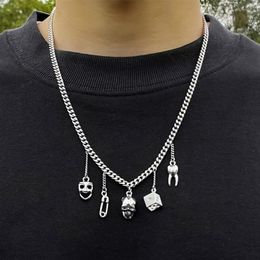 Pendant Necklaces Gothic Dice Mask Skull Teeth Necklace For Women Men Egirl Vintage Hip Hop Punk Chain Aesthetic Jewelry GiftsPendant