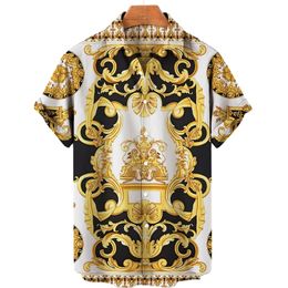 Luxury Baroque Style 3D Mens Hawaiian Shirt Summer Breathable Buton Down Short Sleeve Loose Beach Shirts For Men Large EU Size 220607