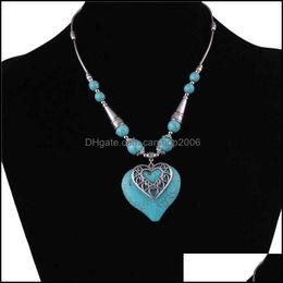 Pendant Necklaces Pendants Jewelry Womens Double-Layer Love Heart Tibetan Sier Turquoise Fashion Gift National Style Women Diy Necklace Dr