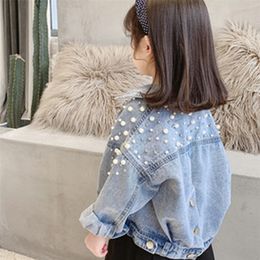 Jackets Pearls Beading Denim Jacket For Girls Fashion Coats Children Clothing Autumn Baby Girls Clothes Outerwear Jean Jackets Coat 220826