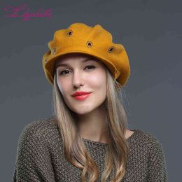 Liliyabaihe New Women Hat Knitted Wool Angora Winter Edge Hat Decorated With Artificial Cap For Girl J220722