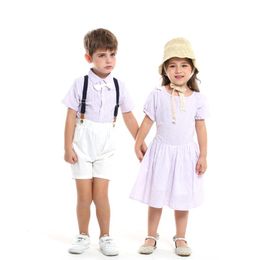 Clothing Sets Summer Cotton Plaid Brother And Sister Matching Outfits Toddler Boys Gentleman Girls Princess DressesClothing