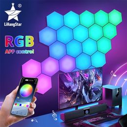 RGB Bluetooth LED Hexagon Light Indoor Wall Light APP Remote Control Night Light Computer Game Room Bedroom Bedside Decoration 220504