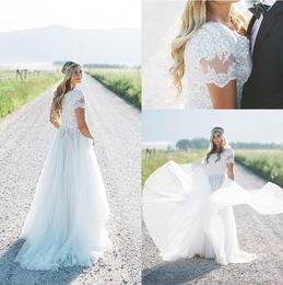 New Beach Boho Wedding Dresses 2022 Short Sleeves Plus Size Country Bridal Gowns Bohemia vestido de novia BC12890 B051902