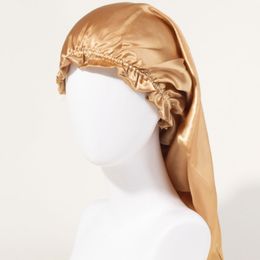 Solid Colour Soft Long Satin Bonnet Sleep Caps Headwear For Women Girl Fashion Hair Care Beanie Night Hat