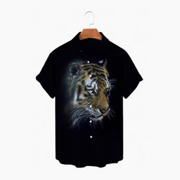 Men's Casual Shirts S-5XL Summer Fashion Lion Print Short Sleeve Japanese Streetwear Men's Hawaiian ShirtMen's