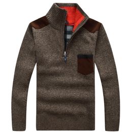 Pullover invernale da uomo maglione lavorato a maglia maglione di lana maschile spesso patchwork casual caldo tasca colletto in piedi 201221