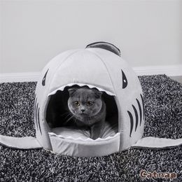 Deep sleep comfort cat bed Cat's house pets tent shark shape cozy cave s Indoor Bed s pet in winter House 220323