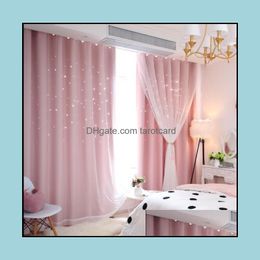 Star Curtains Openwork Finished Princess Wind Childrens Window Curtain Bedroom Living Room Blackout Cloths+Yarn Drop Delivery 2021 Treatment