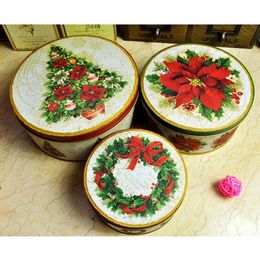 Gift Wrap 3PCS/set Metal Christmas Tree Packing Box Wreath Round Storage Cookies Florist Flower Iron BoxesGift