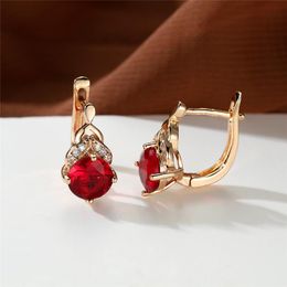 Stud Charm Gold Colour Birthstone Earrings Classic Round Red Zircon Hoop Luxury Female Crystal Stone For Women PartyStud