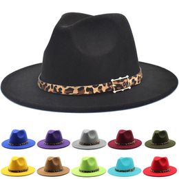 Berets Fedora Hat Wool Caps Leopard Belt Hats Trilby Cap Jazz Women Fedoras Wedding Bowler Men Felt Panama