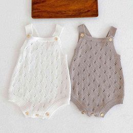 Autumn Baby Boy Girl Rompers Baby Boy Girl Hollow Out Pure Color Sleeveless Rompers Kids Baby Boy Girl Newborn Knit Rompers G220510