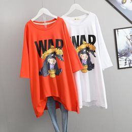 Women's T-Shirt 2022 Summer Korean Loose Casual Plus Size Thinner Simple Skirt Hole Western Style Long Women