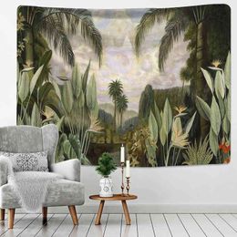 Tropical Plants Wall Rugs Forest Palm Tree Animals Landscape Hippie Art Trippy Tapestry Mandala Boho Wall Decor Bedroom Home J220804